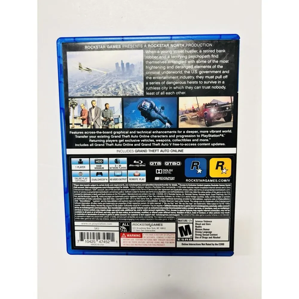 Grand Theft Auto V, GTA 5 (Sony PlayStation 4, 2014) - Complete Tested Works VG